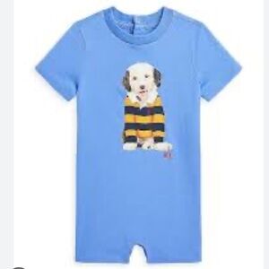 NWT Polo Ralph Lauren Baby Boy Rugby Dog One Piece Shortall Summer Vacation